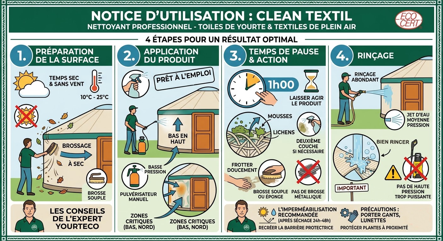 notice utilisation du cleantextil produit nettoyant pour toile de yourte